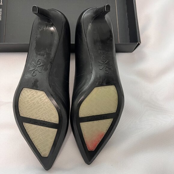 Nine West Soho 9X9 Leather Upper And Lining Pointed Toe Pumps Black Shoes - Picture 5 of 7